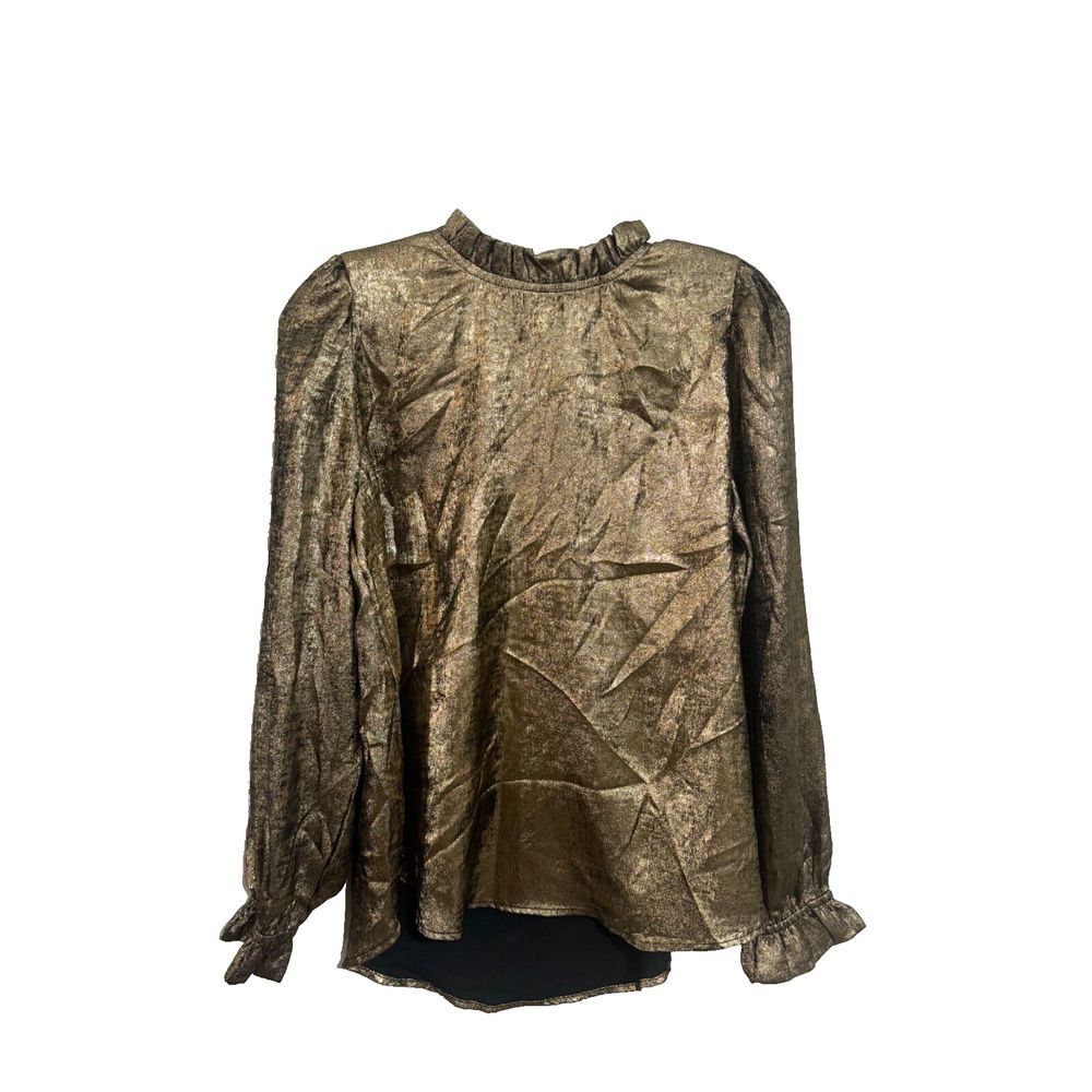 Jodifl GOLD shimmer Metallic‎ Ruffle Long Sleeve Boutique Blouse Small